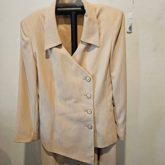 Women's Laura Henson Vintage 80s Beige Skirt Suit Set Size 12 - Picture 4 of 9